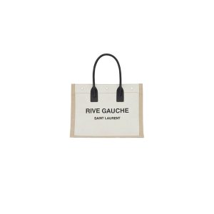 RIVE GAUCHE SMALL TOTE BAG IN LINEN AND LEATHER