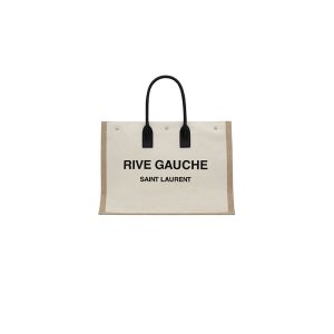 RIVE GAUCHE TOTE BAG IN LINEN AND LEATHER