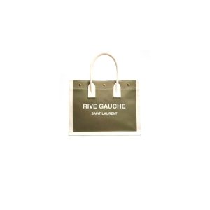 RIVE GAUCHE SMALL TOTE BAG IN LINEN AND LEATHER
